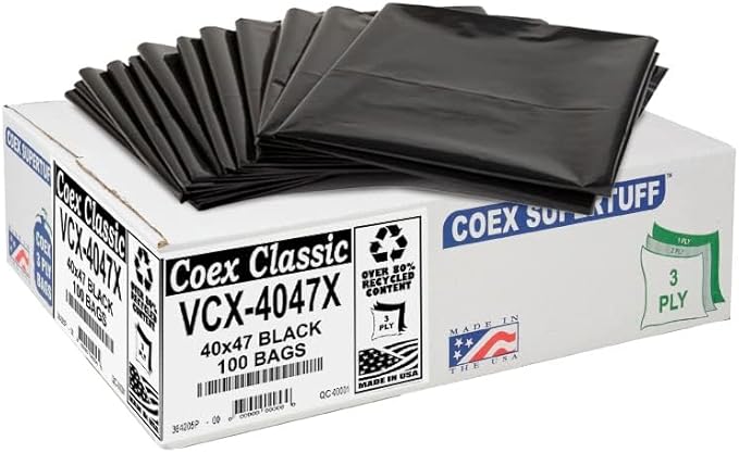 Aluf Plastics - Value COEX 3 Ply Garbage Bags, 45 Gallon, 1.5 Mil