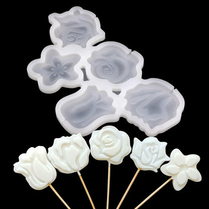 mostsom 2pcs/lot Rose Shape Silicone Mold Lollipop Mould Children Kids DIY Baking Tools for Chocolate Candy Biscuit Home Kitchen Accessories (F_ Rose Flower)