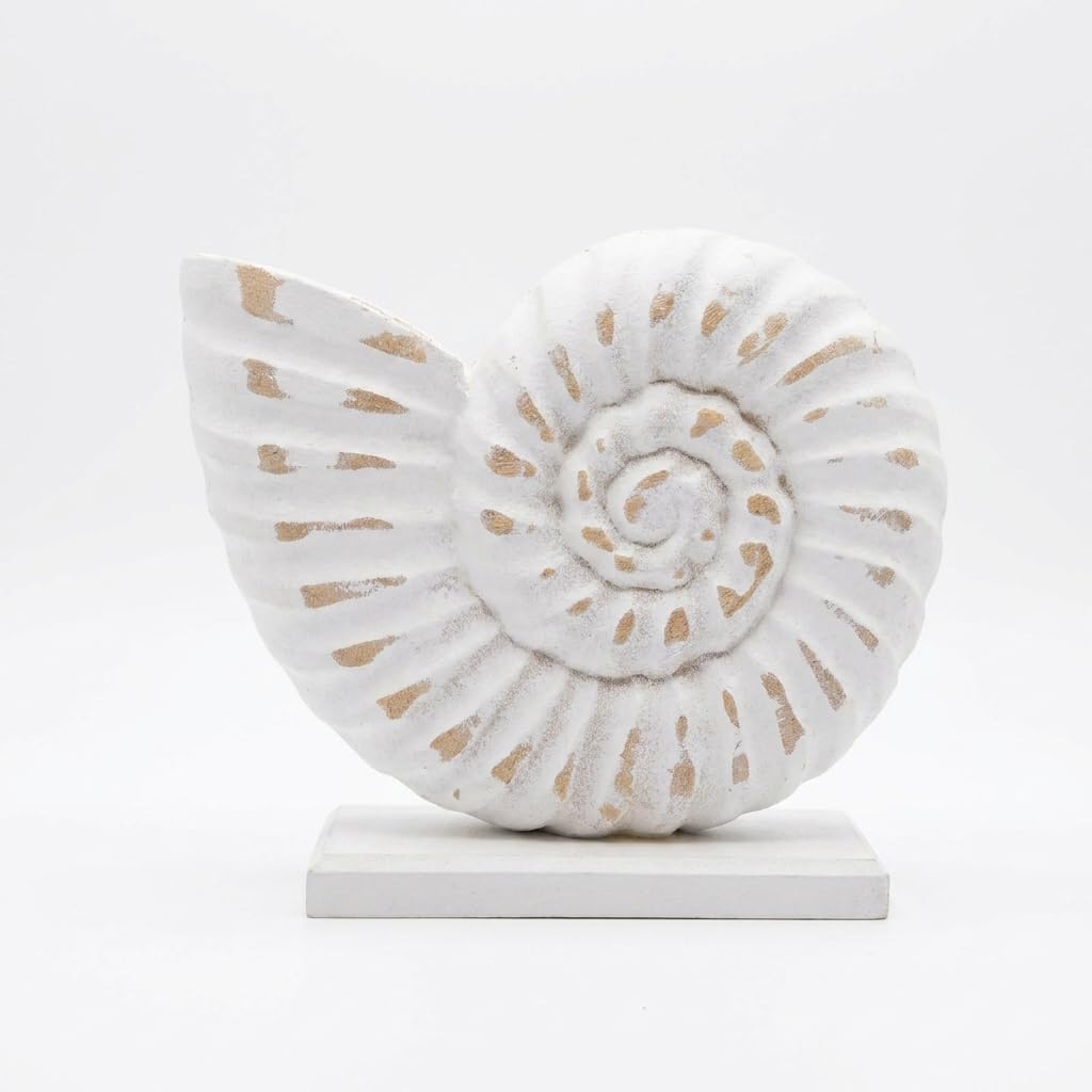 The Bridge Collection Whitewashed Wooden Seashell Figurine (Nautilus Shell)