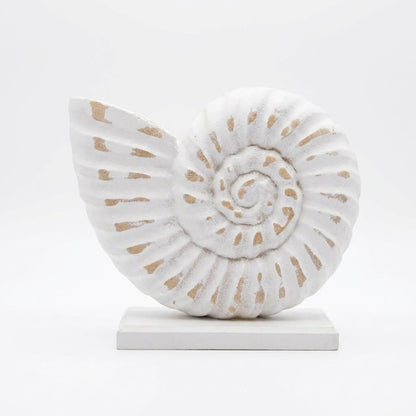 The Bridge Collection Whitewashed Wooden Seashell Figurine (Nautilus Shell)