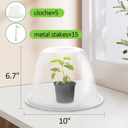 10" D × 6.7" H Plant Protectors from Animals, Garden Cloches for Seedlings Nursery Pots, Durable Humidity Domes with Ventilation Holes, Clear Plant Covers, Mini Greenhouse for Plants 5-Pack