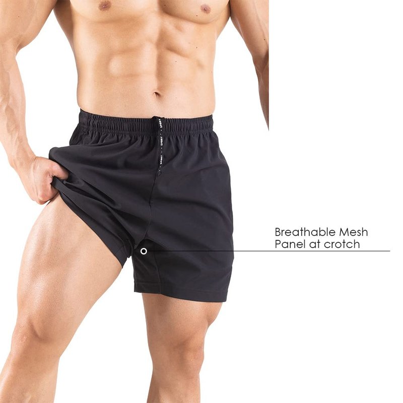 Gaglg Men's 5" Running Shorts 2 Pack Quick Dry Athletic Workout Gym Shorts with Zipper Pockets Black/Navy,Large