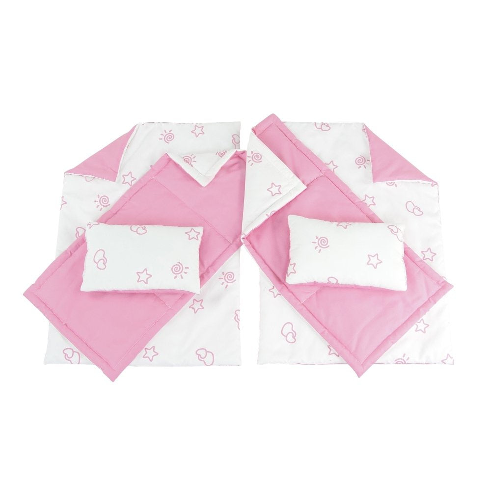 Emily Rose 14 Inch Doll Bunk Bed Set - Pink/White Wooden Furniture with 2 Complete Bedding Sets - Fits Wellie Wishers, Glitter Girls & 14” Dolls