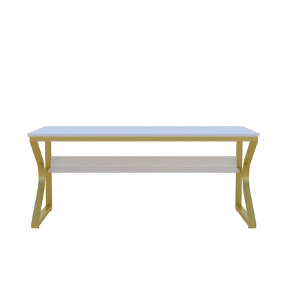 OSCHF Extra Long Desk with Bookshelf - 63" Double Long Writing Table for 2-Person Workstation, Modern Study Work Computer Desk for Home and Office, Gold