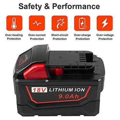 9.0Ah 18V 48-11-1880 Replace for Milwaukee MK-18 Battery Compatible with 48-11-1850 48-11-1860 48-11-1845 48-11-1828 Cordless Power Tools Lithium Battery