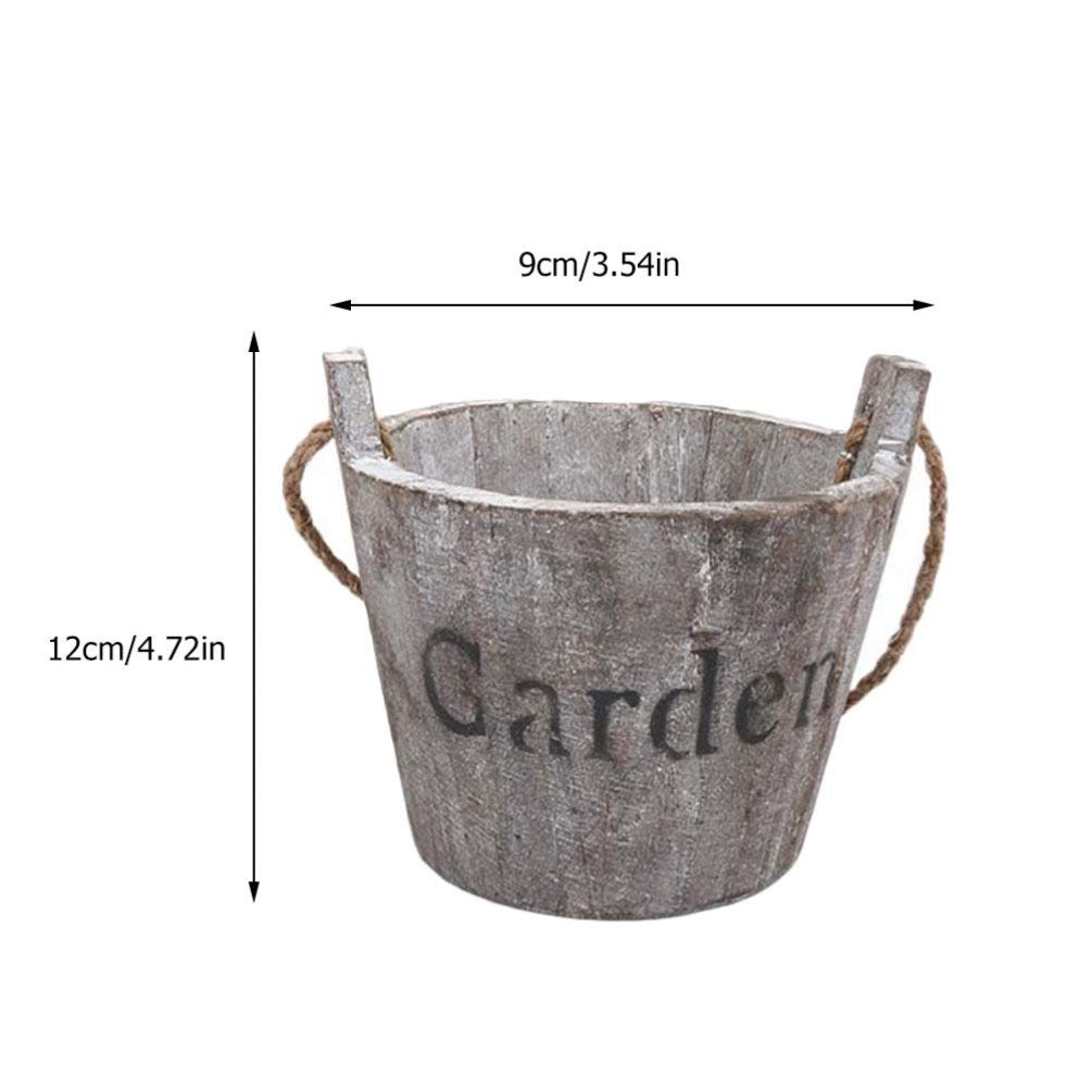 Hemoton Wooden Barrel Planter 2Pcs Set Rustic Bucket Flower Pot Decoration with Handle for Indoor Outdoor Succulent Plants