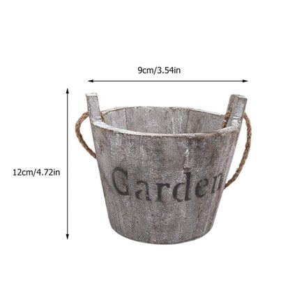Hemoton Wooden Barrel Planter 2Pcs Set Rustic Bucket Flower Pot Decoration with Handle for Indoor Outdoor Succulent Plants