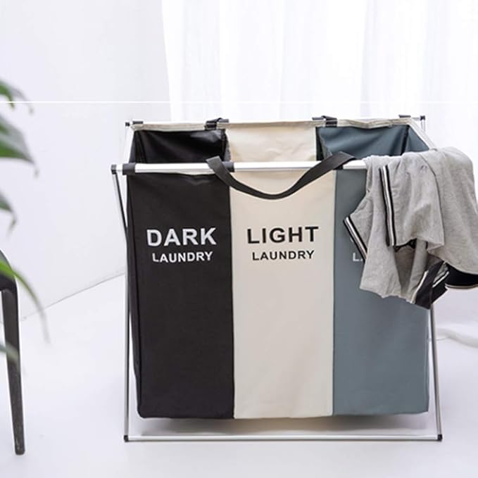 Nicesail 3 Section Laundry Basket Printed Dark Light Color, Foldable