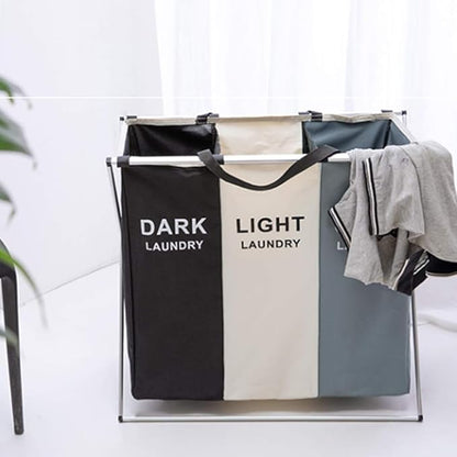 Nicesail 3 Section Laundry Basket Printed Dark Light Color, Foldable