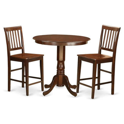 East West Furniture JAVN3-MAH-W 3 Piece Kitchen Counter Set for Small Spaces Contains a Round Dining Room Table with Pedestal and 2 Dining Chairs, 36x36 Inch, Mahogany