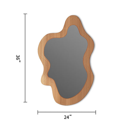 osemy 36" x 24" Irregular Wall Mirror, Wooden Framed Asymmetrical Wavy Wall Mirror for Living Room Bedroom Entryway Bathroom Modern Decorative, Hanging Hooks
