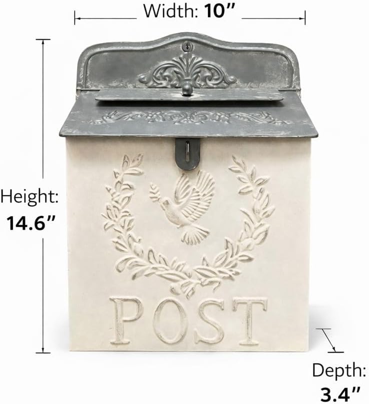 I Vintage Style Post Box I Nostalgic Charm Home Decor I Farmhouse Design I 15.9" Height x 11" Wide (White Rectangular Bird)