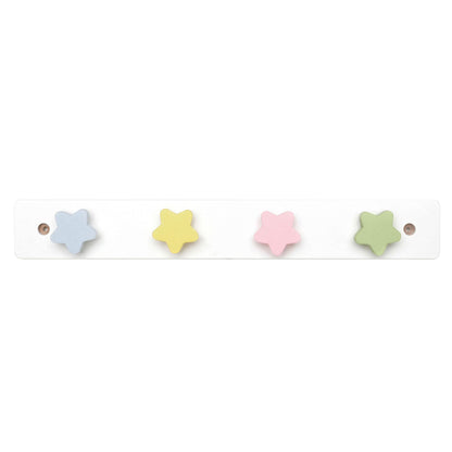 WONDERBEE Kids Coat Rack | Wall Mounted 14” Wooden Hanger | Decorative for Kid's Bedroom, Playroom, Bathroom | 4 Star Shaped Hooks for Hanging Coats, Backpacks & Towels | White