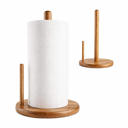 Jumbo Acacia Wood Paper Towel Holder – Large 8.27" Diameter Non-Slip Base, Countertop Wooden Paper Towel Holder for Kitchen, Dining, Coffee Bar, Thick & Stable, Easy Assembly, Natural Wood Finish