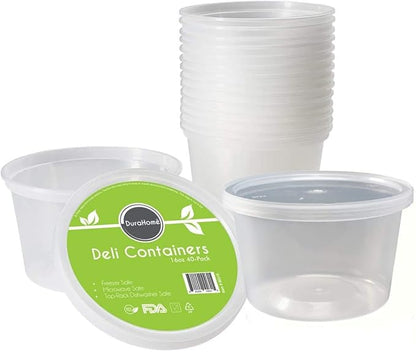 DuraHome - Deli Containers - 40 Pack BPA-Free Plastic Microwaveable Clear Food