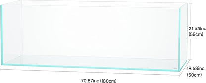 LANDEN 180 Standard Tank 114.19 Gal Rimless Low Iron Aquarium XL Fish Tank, Bookshelf Aquarium, W70.87×D19.69×H21.26 in (180×50×55cm) 19mm Thickness with Black Nano Foam Leveling mat Included