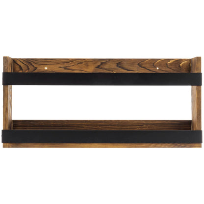MyGift Rustic Burnt Solid Wood and Industrial Matte Black Metal Magazine Display Rack, Wall Mountable Double Wide Book Holder or Standing Organizer