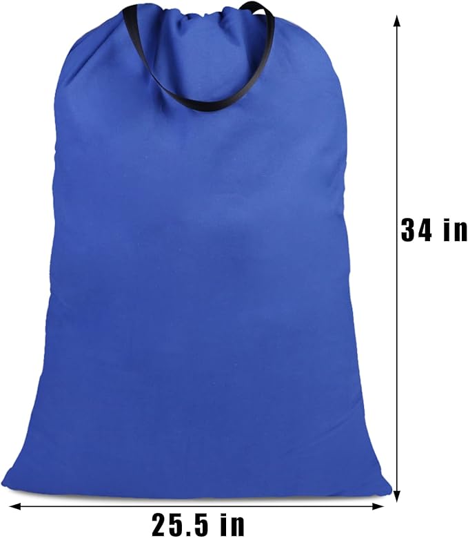 Cotton Canvas Laundry Bag with Handles & Drawstring Straps, Heavy Duty Extra