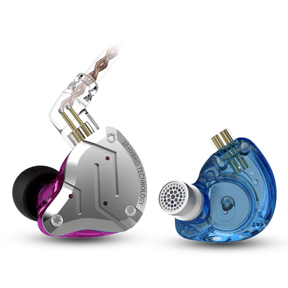 Five Driver Headphones,KZ ZS10 PRO High Fidelity Noise-Isolating Earbuds/Earphones with Detachable Cable 2Pin 0.75mm (with MIC, Purple)