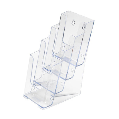 SOURCE ONE Premium Brochures Holder for 4” Trifold Booklets – 4-Tier – Clear Acrylic Countertop Organizer