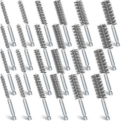 24 Pieces Bore Brush for Drill Wire Bore Brush Set Wire Cleaning Set Stainless Steel Cleaning for Power Drill Impact Driver (Stainless Steel)
