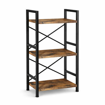 Orchidleaf Small Bookshelf for Small Spaces, 3-Tier Industrial Bookcase with Metal Frame and Wood Shelves, Narrow Storage Shelf for Living Room, Bedroom, Apartment