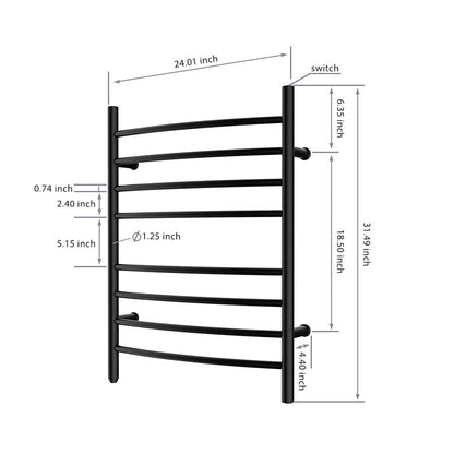 HEATGENE Towel Warmer 8 Bar Plug-in Curved Bath Towel Heater Towel Warmer for Bathroom Plug-in Drying Rack Brushed