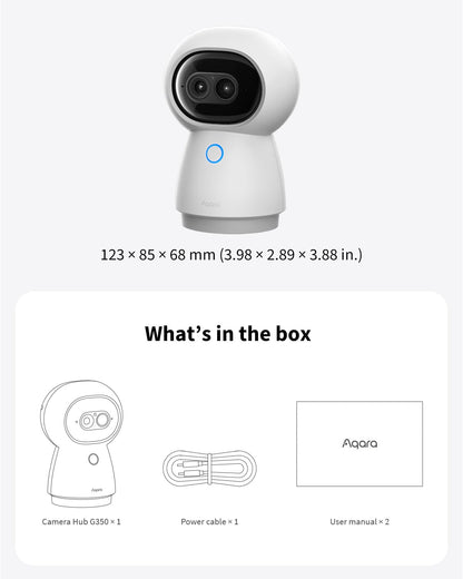 Aqara 4K UHD Dual-Lens Matter Camera Hub G350, Indoor Security Camera 9X Zoom, 360° Pan & Tilt, AI Auto-Tracking, Face/Gesture Recognition, Works with Apple HomeKit, Alexa, Google Home, SmartThings