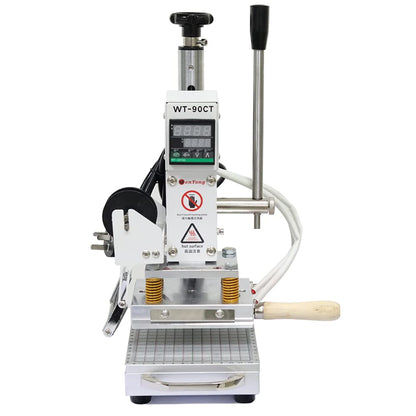 110V Hot Foil Stamping Machine 10x13cm with T-Slot & Movable Table for PVC Wood PU Leather Logo Embossing Bronzing