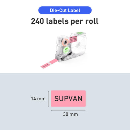 SUPVAN G15M Series Die-Cut Thermal Transfer Labels, 0.55'' W × 1.18'' L, 240 Labels/Roll, Waterproof, High Temperature Resistant & Non-Fading Labels for Outdoors & Indoor, Black on Pink