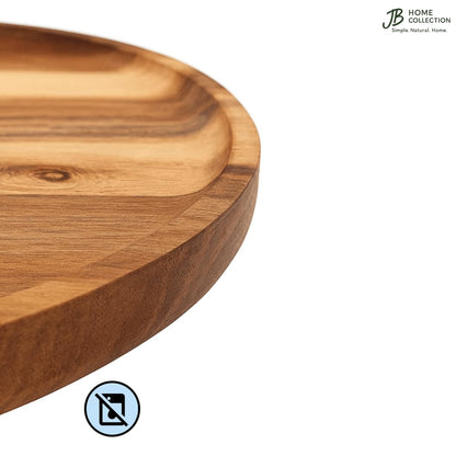 JB Home Collection, 12.5" Acacia Wood Round Serving Tray – Natural Wooden Platter for Charcuterie, Fruits, Snacks, Coffee, Tea – Rustic Food Board for Kitchen, Dining, Entertaining