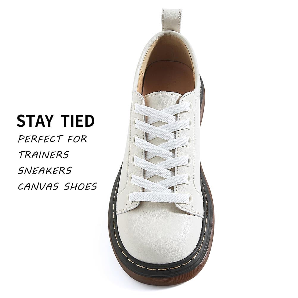 VSUDO 54" Flat White Shoe Laces for Sneakers, Shoelaces for Sneakers, Replacements Shoe Strings for Women or Men (1 Pair-White-137CM)