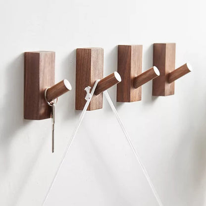 HomeDo Wall Hooks Hat Rack, Wooden Coat Hooks Wall Mounted, Decorative Hooks Single Organizer Hat Hanger Towel Rack, Heavy Duty Hooks (Rectangle-Black Walunt,5Pack)