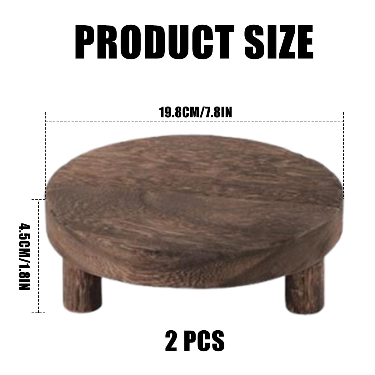 Vankcp 2 Pack Wood Riser Set, 7.8 Inch Natural Wooden Display Stand for Plants Candles Jewelry, Sturdy Elevated Plant Stand with Foot Pads for Kitchen Living Room Bathroom, Rustic Home Decor Gift (Dark Brown)