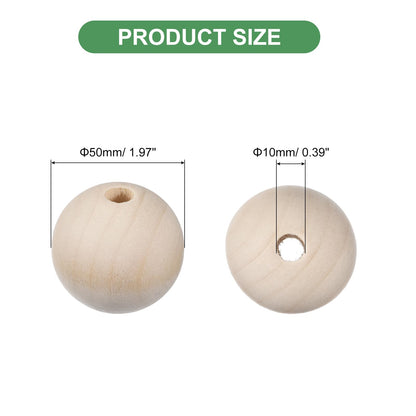 uxcell 20Pcs 50mm Natural Wood Spacer Beads, 10mm Large Hole Unfinished Round Wooden Beads for DIY Crafting, Jewelry Making Bracelets