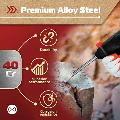 SDS Plus Chisel Set for Rotary Hammer Drills, 6 PCS SDS Chisel Set Includes Point, Flat, Scaling, Groove, Scraping, Tile, Hammer Drill Bits for Brick, Concrete, Block, Masonry