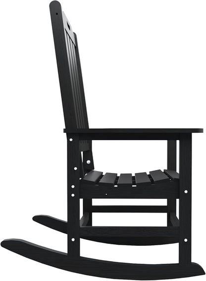 Oversized Rocking Chair, Outdoor Rocking Chair for Adults, All Weather Resistant Porch Rocker for Lawn Garden, Black
