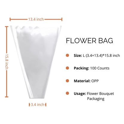 BBJ WRAPS Flower Sleeves for Bouquets Clear Rose Flower Bouquet Packaging Bags Floral Arrangement Supplies, 100 Counts (L)