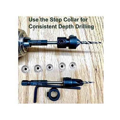 FTG USA Adjustable Wood Countersink Drill Bit Set #6#8#10#12 with Tapered Drill Bits for Woodworking