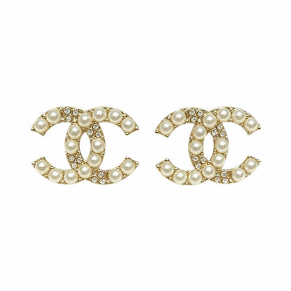 Pearl Rhinestone Interlocking Curved Stud Earrings, Gold Tone Elegant Hollow Geometric Pierced Earrings, Classic Luxury Style Pearl Jewelry Earrings for Women Daily Wedding Party Accessorie