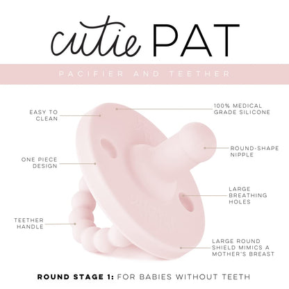 Ryan & Rose Cutie PAT All-in-One Pacifier and Teether Massaging Teething Ring and Hideaway Binky for Growing Babies (Bliss (3 Pack), Stage 1)