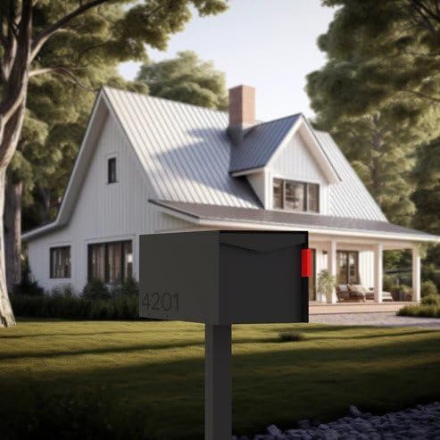 Olio Home Mailbox | Modern Design Thompson Flat Top Post Mount Mail Box | 20.5” x 9.2” x 8.5” | Galvanized Steel Mailboxes for Outside | Made in USA Mail Boxes for House | Black