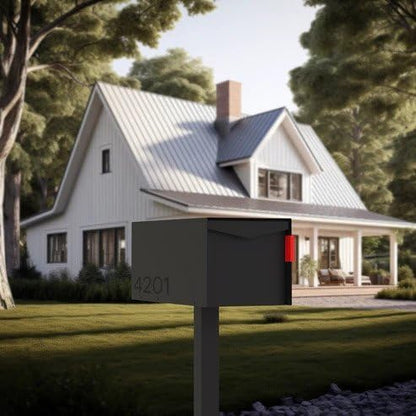Olio Home Mailbox | Modern Design Thompson Flat Top Post Mount Mail Box | 20.5” x 9.2” x 8.5” | Galvanized Steel Mailboxes for Outside | Made in USA Mail Boxes for House | Black