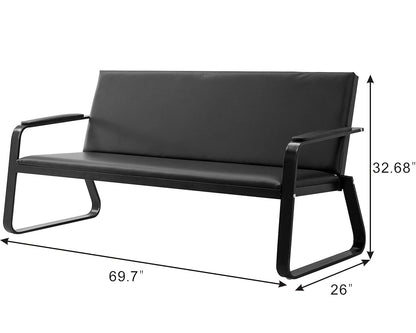 wonline 3-Seat Waiting Room Bench with Armrest PU Leather Office Waiting Room Furniture, Office Guest Seating Lobby Conference Reception Chair for Airport Clinic Hospital
