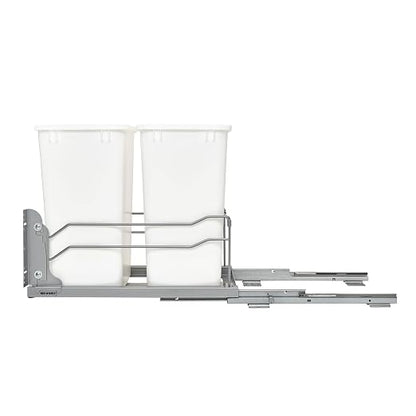 Rev-A-Shelf Double 35 Qt Pullout Trash Cans with Soft-Close for Under Kitchen Cabinets, Min Opening Width of 14.5", White, 53WC-1835SCDM-211