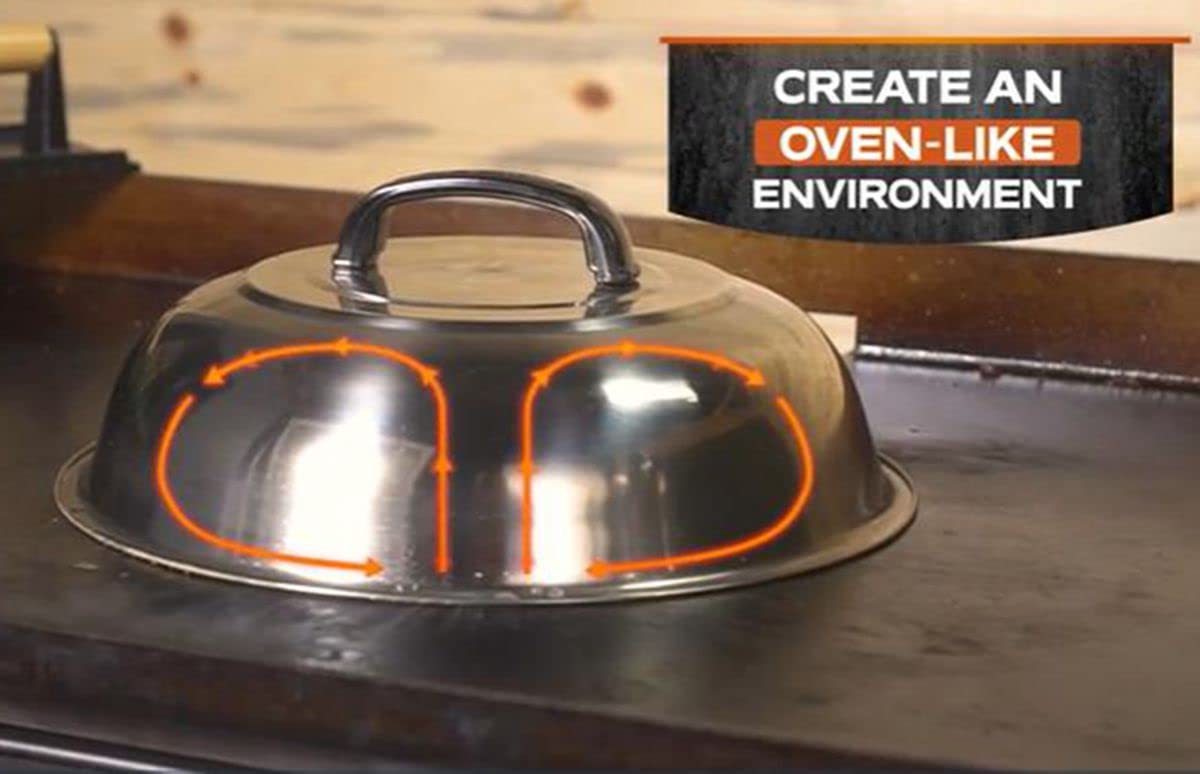 12 Inch Heavy Duty Cheese Melting Dome Wok Lids - Stainless Steel Griddle Grill Accessories - Durable Round Basting, Steaming Cover - Heat Resistant Handle for Flat Top Griddle Grill- 2 Domes
