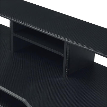 BOWERY HILL Music Desk, 72" L x 30" W x 40" H, Metal and MDF with Black Finish, Shelves and Compartments, Pull-Out Keyboard Tray, Cord Management, Multi-Function Desk for Home Studio or Office Use