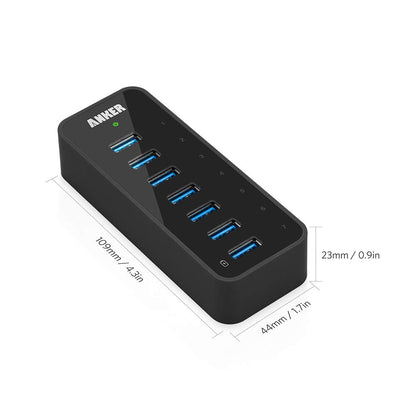 Anker USB Hub, USB 3.0 Hub, 10 Port 60W Data Hub, with 7 USB-3.0 Ports, 3 PowerIQ Charging Ports, Compatible with MacBook, iMac, Dell XPS, Surface Pro, iPhone, iPad Air, Galaxy Series, Mobile HDD