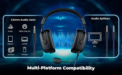 havit H2002d Gaming Headsets for PS4,PC, 50MM Drivers Surround Sound PS5 Headset with Mic Gaming Headphones with Mic Durable Aluminum Frame Valentines Gifts for Men