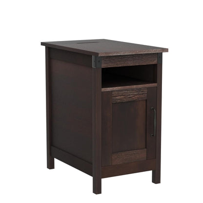 WLIVE End Table with Charging Station, Narrow Side Table for Living Room, Farmhouse Night Stand with Storage, Small Wooden Nightstand with USB Ports and Outlets for Living Room and Bedroom, Espresso